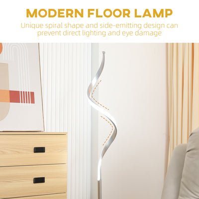HOMCOM Dimmable Floor Lamp for Living Room, Modern Spiral Standing Lamp with 3 Adjustable Brightness and Square Base, Silver 