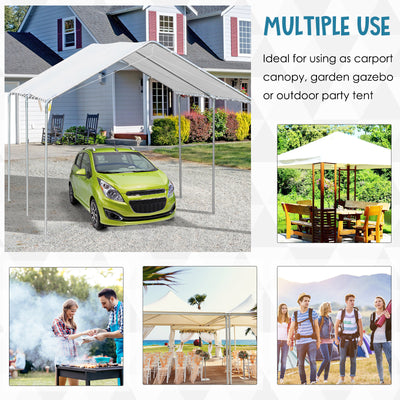 Outsunny 3 x 6m Heavy Duty Carport Garage Car Shelter Galvanized Steel Outdoor Open Canopy Tent Water UV Resistant Waterproof, White 