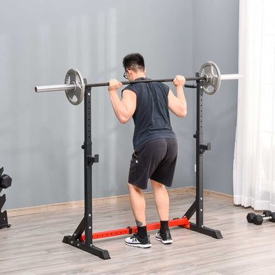 HOMCOM Barbell Rack, Width and Height Adjustable Dip Stand, Bench Press Rack for Home Gym Weight Lifting Fitness Workout, Max Load 150kg 