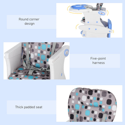 HOMCOM 2 in 1 Convertible Baby High Chair Toddler Table Chair Infant Feeding Seat Removable Food Tray Safety Harness Blue 