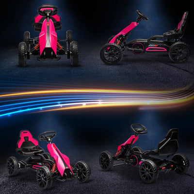 HOMCOM 12V Electric Go Kart for Kids, Ride-On Racing Go Kart with Forward Reversing, Rechargeable Battery, 2 Speeds, for Boys Girls Aged 3-8 Years Old - Pink 