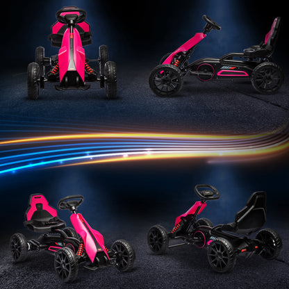 HOMCOM 12V Electric Go Kart for Kids, Ride-On Racing Go Kart with Forward Reversing, Rechargeable Battery, 2 Speeds, for Boys Girls Aged 3-8 Years Old - Pink 