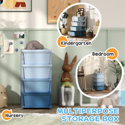 HOMCOM Four-Tier Kids Storage Boxes, with Four Drawers - Blue 