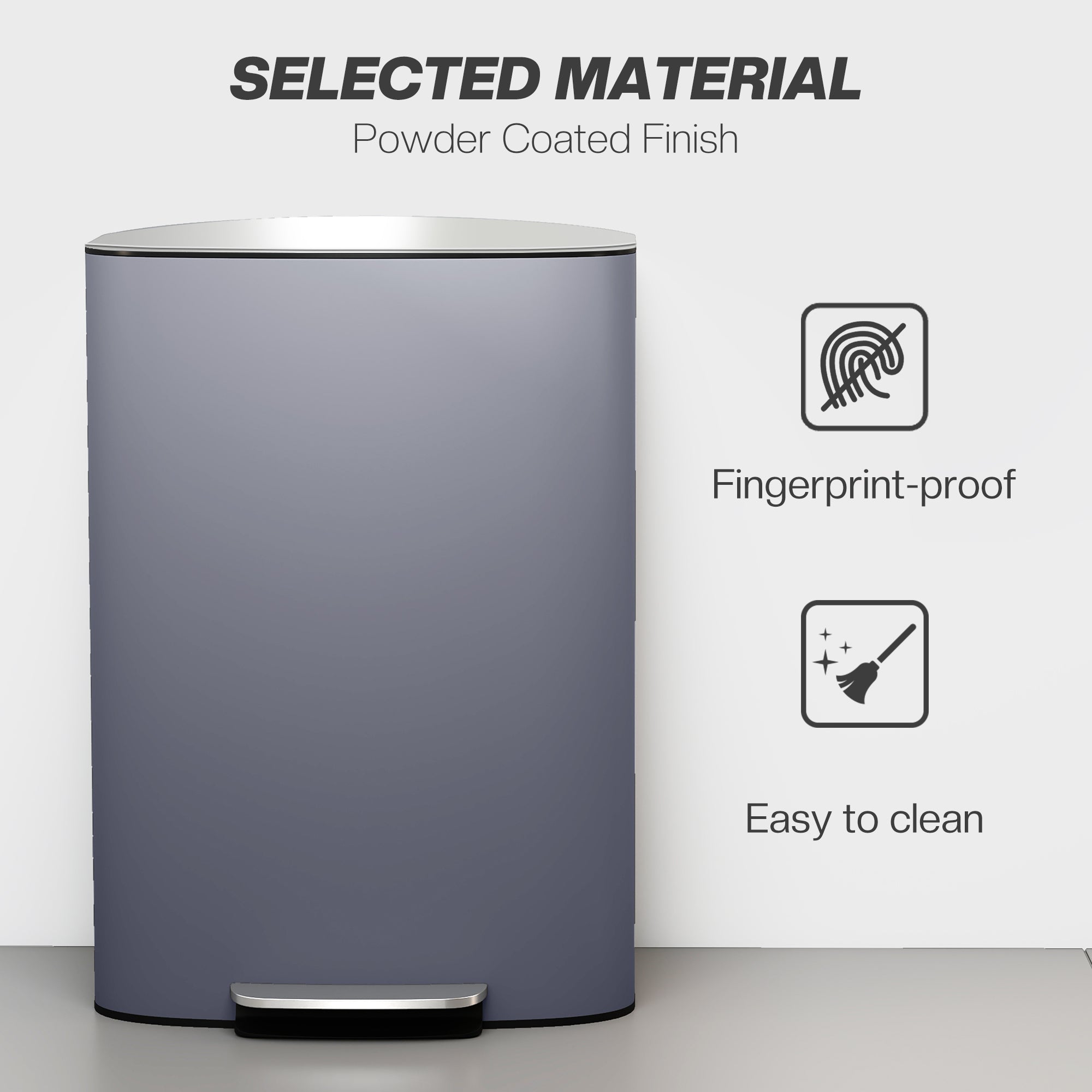 HOMCOM 50L Kitchen Bin with Soft-Close Lid and Stay-Open Function, Stainless Steel Pedal Bin with Removable Inner Bucket, Carry Handle for Kitchen, Office, Home, Grey 
