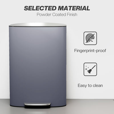 HOMCOM 50L Kitchen Bin with Soft-Close Lid and Stay-Open Function, Stainless Steel Pedal Bin with Removable Inner Bucket, Carry Handle for Kitchen, Office, Home, Grey 