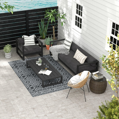 Outsunny 182 x 274cm Reversible Patterned Outdoor Rug, with Bag - Black/Grey 