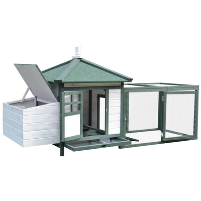 PawHut Chicken Coop, Small Animal Pet cage w/ Nesting Box, Wooden Outdoor Run, Green 
