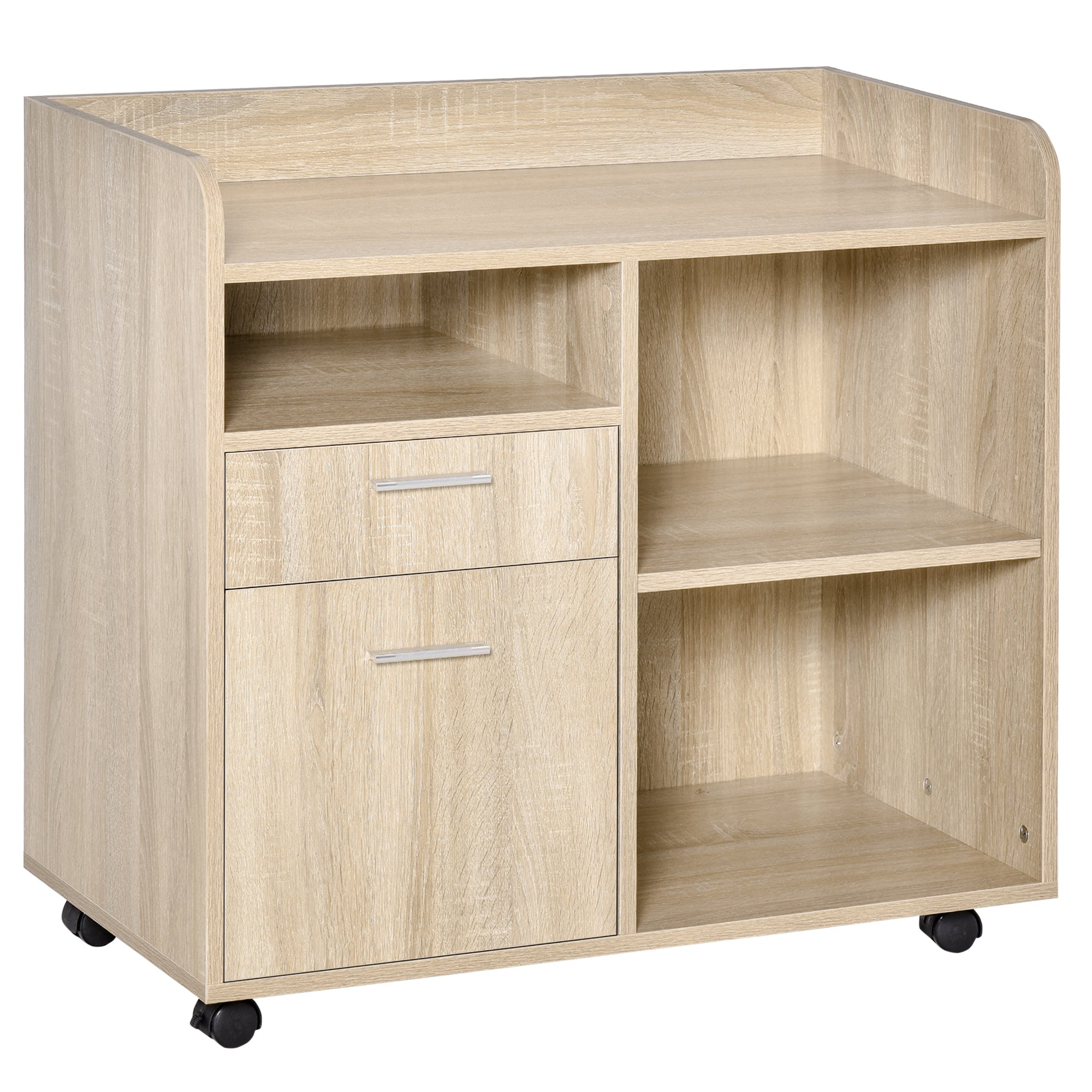 Vinsetto Multipurpose Filing Cabinet, Printer Stand with 2 Drawers, Open Adjustable Storage Shelves for Home Office, Living Room, File Cabinet with Hanging Bar for A4, Letter Size, Oak 