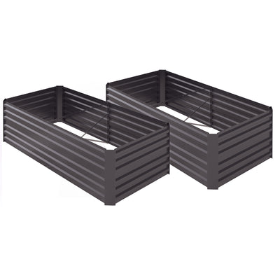 Outsunny Set of 2 Raised Beds for Garden, Galvanised Steel Outdoor Planters with Multi-reinforced Rods for Vegetables, Plants, Flowers and Herbs, 180 x 90 x 59 cm, Dark Grey 