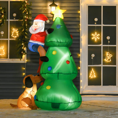 HOMCOM 6ft Inflatable Christmas Tree, LED Lighted with Santa Claus Dog for Home Indoor Outdoor Garden Lawn Decoration Party Prop 