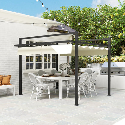 Outsunny 3 x 3m Aluminium Pergola, with Retractable Roof - Grey/Khaki 