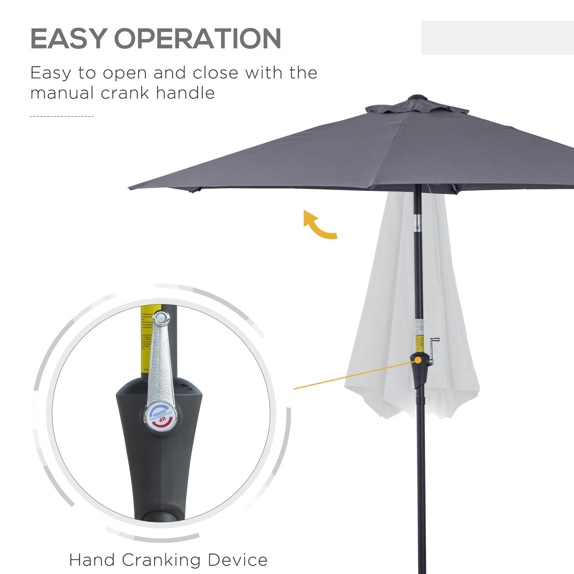 Outsunny 2.6M Garden Parasol Umbrella with Tilt and Crank, Outdoor Sun Parasol Sunshade Shelter with Aluminium Frame, Grey 