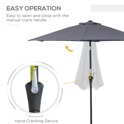 Outsunny 2.6M Garden Parasol Umbrella with Tilt and Crank, Outdoor Sun Parasol Sunshade Shelter with Aluminium Frame, Grey 