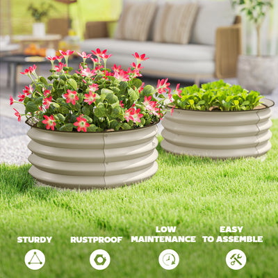 Outsunny Set of 2 Raised Garden Bed, Metal Planter Box with Safety Edging, Easy-to-assemble Stock Tank, Cream White 