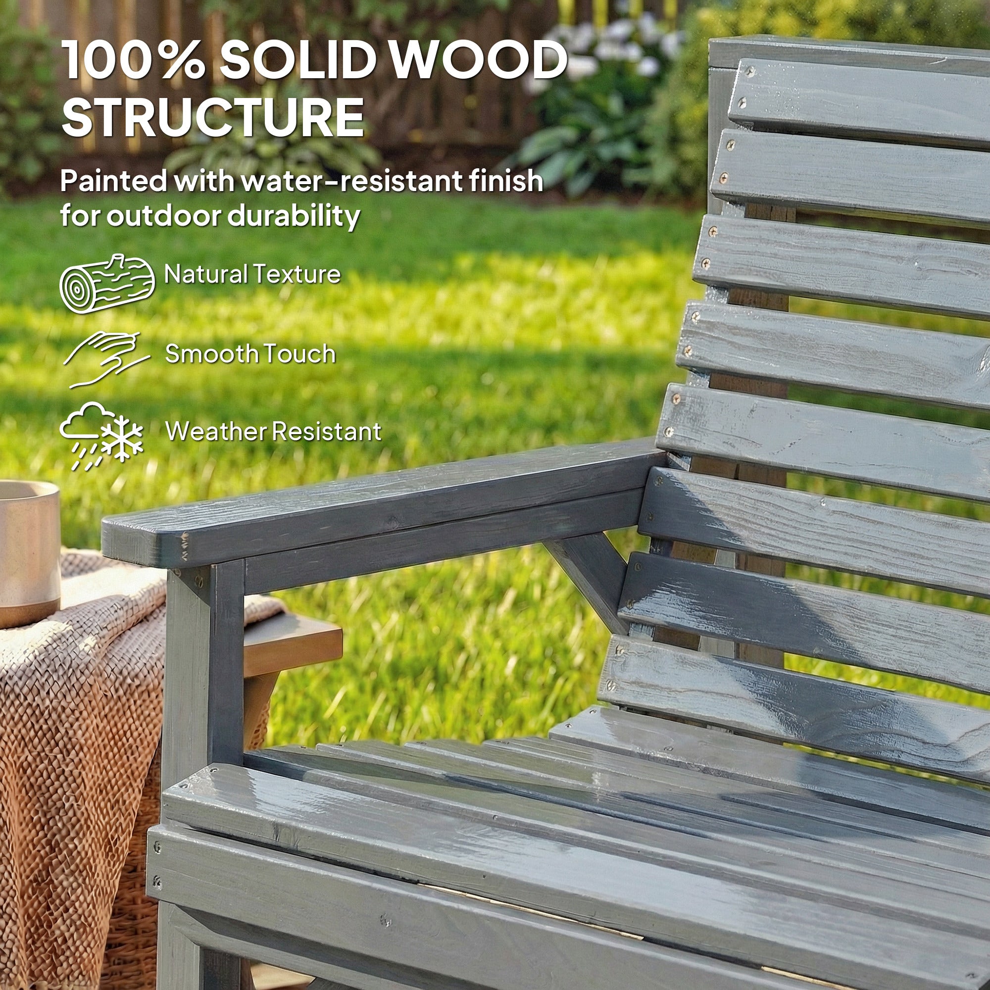 Outsunny Wooden Garden Furniture Set with Parasol Hole, 1 Chair, 1 Bench and Detachable Table, Grey Embossed Finish 