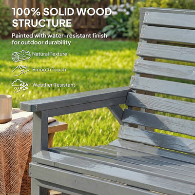 Outsunny Wooden Garden Furniture Set with Parasol Hole, 1 Chair, 1 Bench and Detachable Table, Grey Embossed Finish 