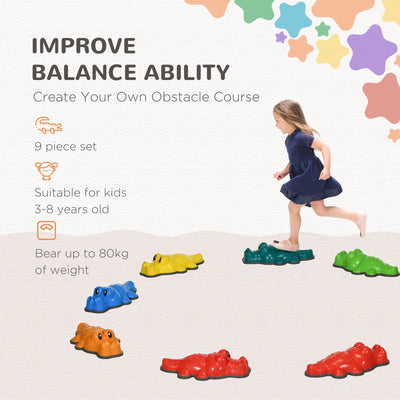 ZONEKIZ 9PCs Kids Stepping Stones, Crocodile-Designed Sensory Toys, with Anti-Slip Edge Balance River Stones 