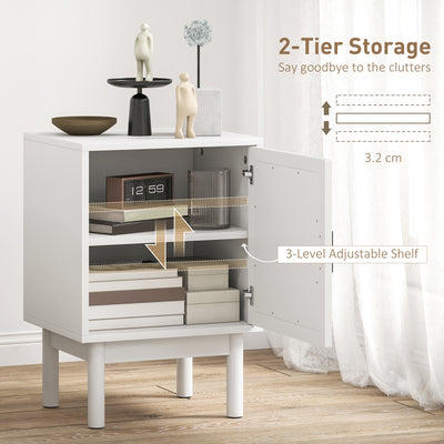 HOMCOM Rattan Bedside Table for Bedroom - White 