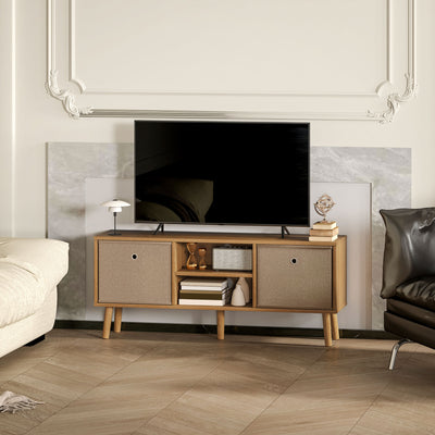 HOMCOM TV Cabinet Stand Unit for TVs up to 50'' with Foldable Drawers, Entertainment Centre for Living Room Brown 