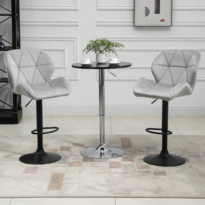 HOMCOM Adjustable Bar Stools Set of 2, Armless Upholstered Swivel Counter Chairs, Barstools with Back, Footrest, Light Grey 