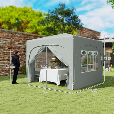 Outsunny 3 x 3m Pop-Up Gazebo Shelter, with Accessories - Light Grey 