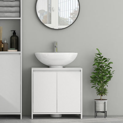 HOMCOM Under Sink Bathroom Cabinet, Freestanding Under Sink Cabinet with 2 Doors and Shelf for Basin without or with Pedestal, White 