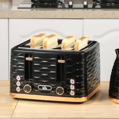 HOMCOM Four-Slice Rippled Toaster - Black 
