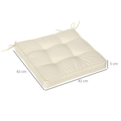 Outsunny Set of 4 Garden Seat Cushion with Ties, 42 x 42cm Replacement Dining Chair Seat Pad, Cream White 