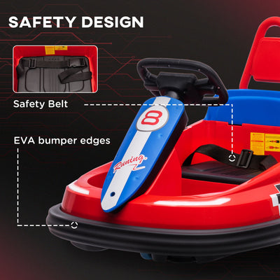 HOMCOM 6V Electric Kids Bumper Car, 6V Spin Waltz Car, with Music, Horn, Lights - Red 