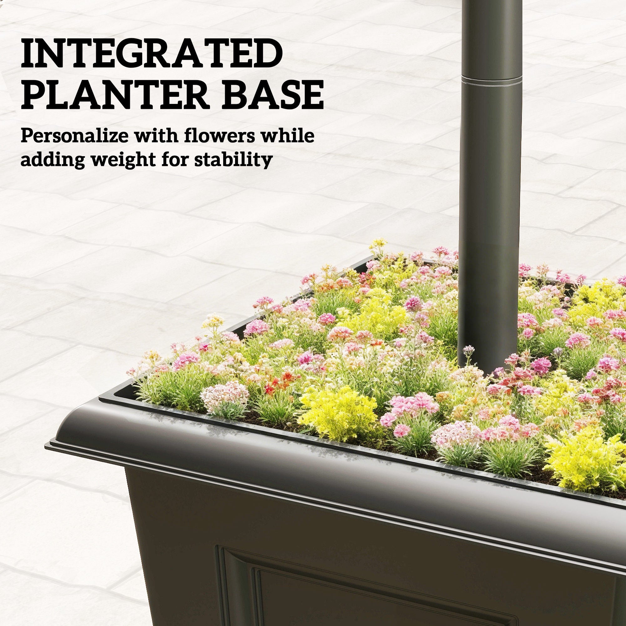 Outsunny Solar Lamp Post with Dusk-to-Dawn Sensor Street Light with 3-Head Planter 185 cm Black 