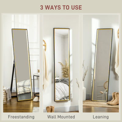 HOMCOM Full Length Mirror, 37 x 157cm Wall Mounted, Leaning, Free Standing Mirror, Framed Full Body Mirror for Living Room, Bedroom, Black 