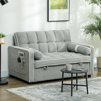 HOMCOM Two-Seater Linen-Look Sofa Bed - Light Grey 
