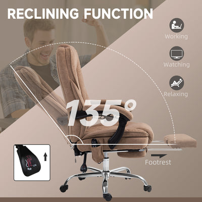 Vinsetto Massage Office Chair, Heated Reclining Computer Chair with Adjustable Height and Footrest, Brown 