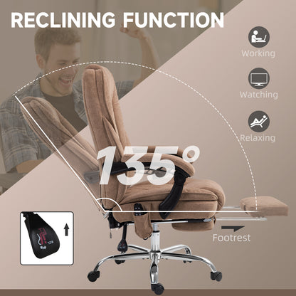 Vinsetto Massage Office Chair, Heated Reclining Computer Chair with Adjustable Height and Footrest, Brown