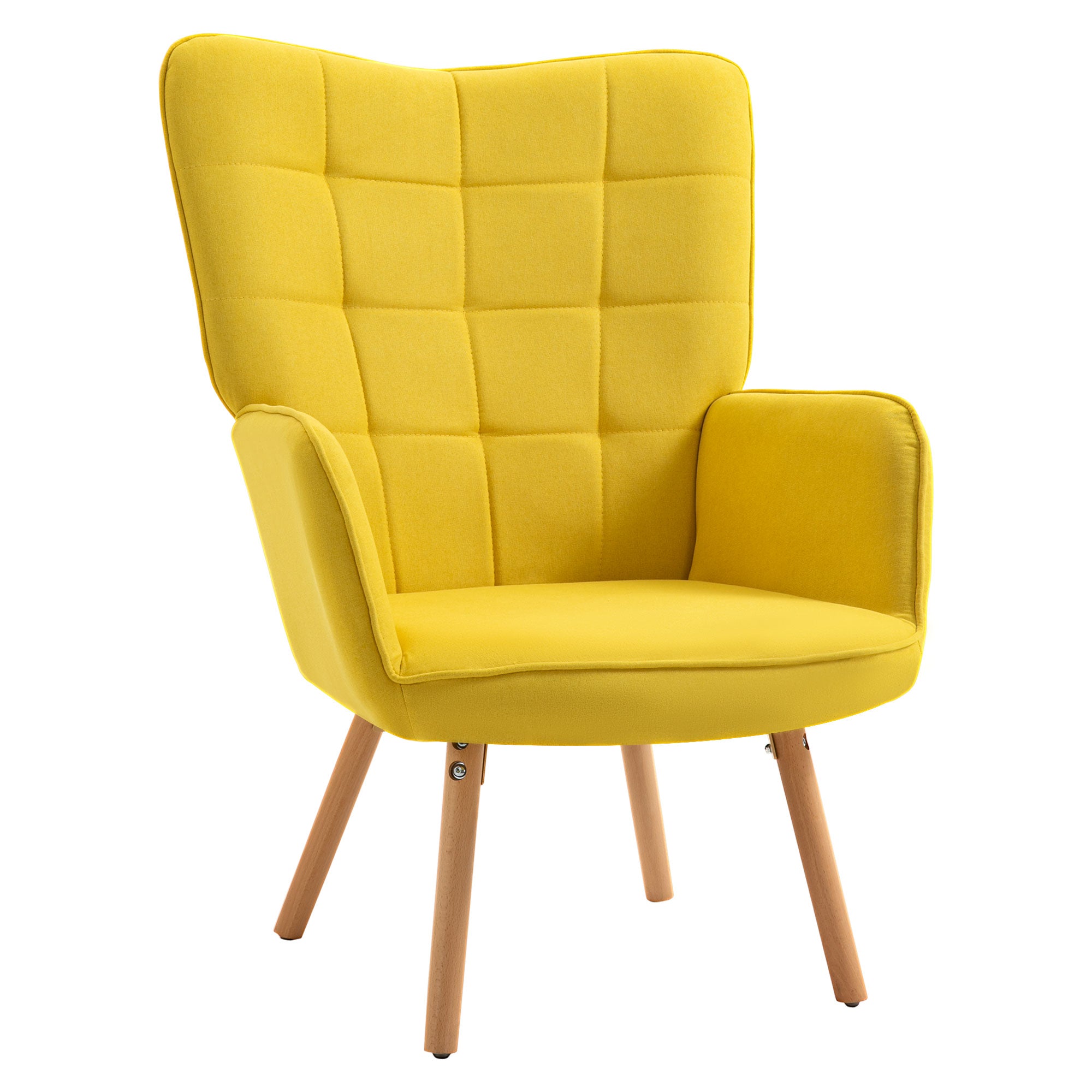 HOMCOM Modern Accent Chair, Upholstered Tufted Wingback Armchair with Seat Padding, Leisure Lounge Bedroom Chair with Wood Legs, Yellow 