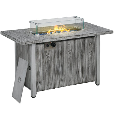 Outsunny 50,000 BTU Gas Fire Pit Table with Cover and Glass Screen - Grey 