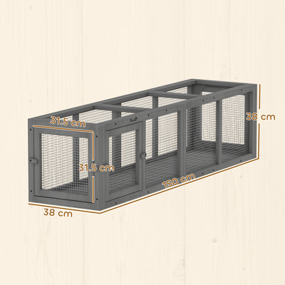 PawHut Outdoor Cat Tunnel, Wooden Play Cat Enclosure, Extendable Pet Run with 3 Doors, for Indoor and Outdoor Use, Grey 