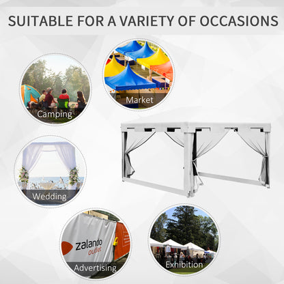 Outsunny 4 x 3 m Party Tent Wedding Gazebo Outdoor Waterproof PE Canopy Shade with Panel 