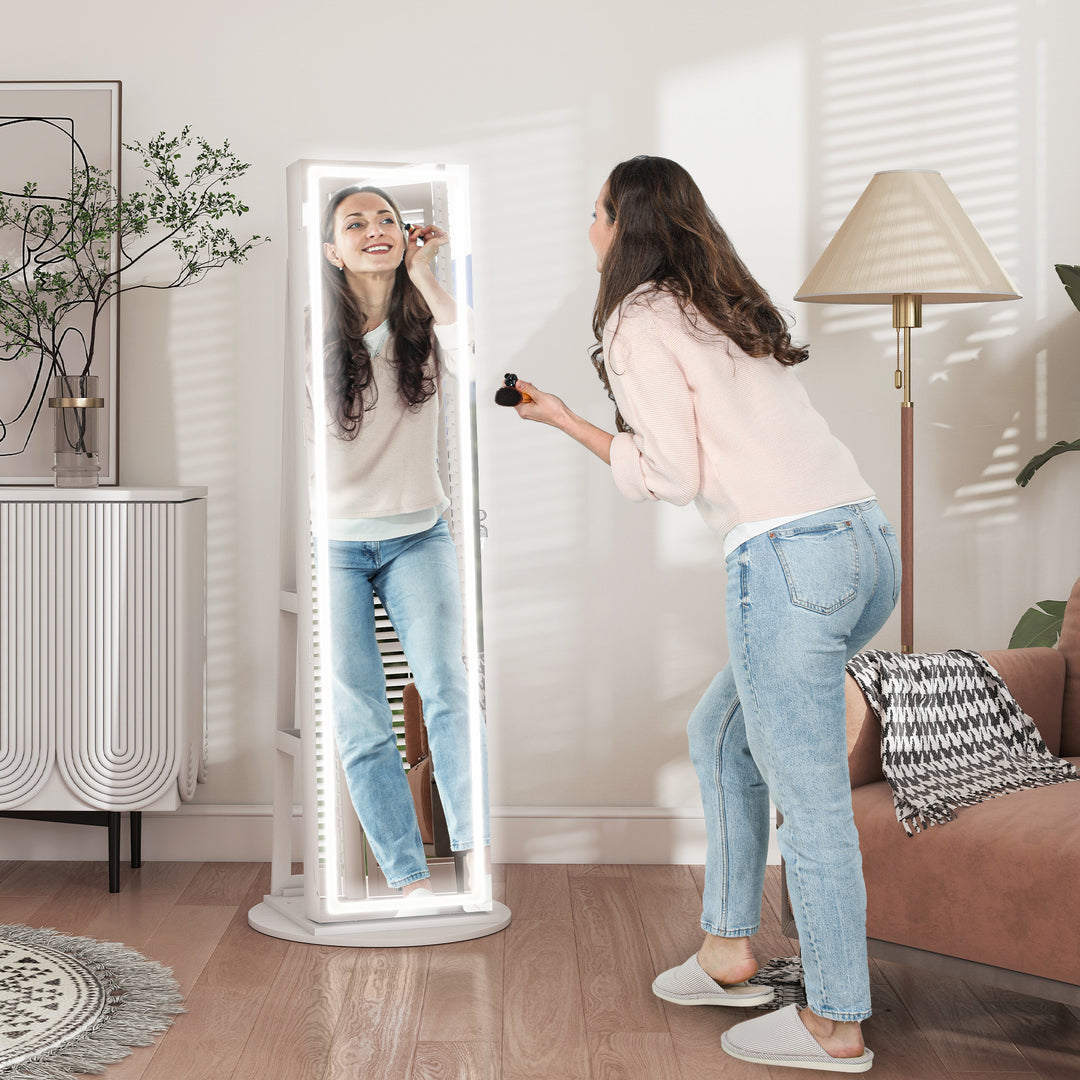 HOMCOM Storage Jewellery Cabinet, with Mirror and Lights - White 