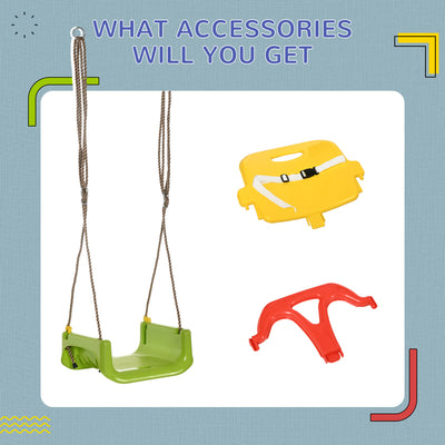 Outsunny 3 in 1 Detachable Kids Swing Seat with Safety Belt, Adjustable Rope for Indoor, Outdoor, Playground, Garden, Green 