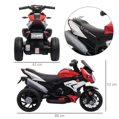 HOMCOM Kids 6V Electric Ride On Motorcycle Electric Motorbike w/ Lights Music Horn 3 Wheel Outdoor Play Toy for 3-5 Years Red 