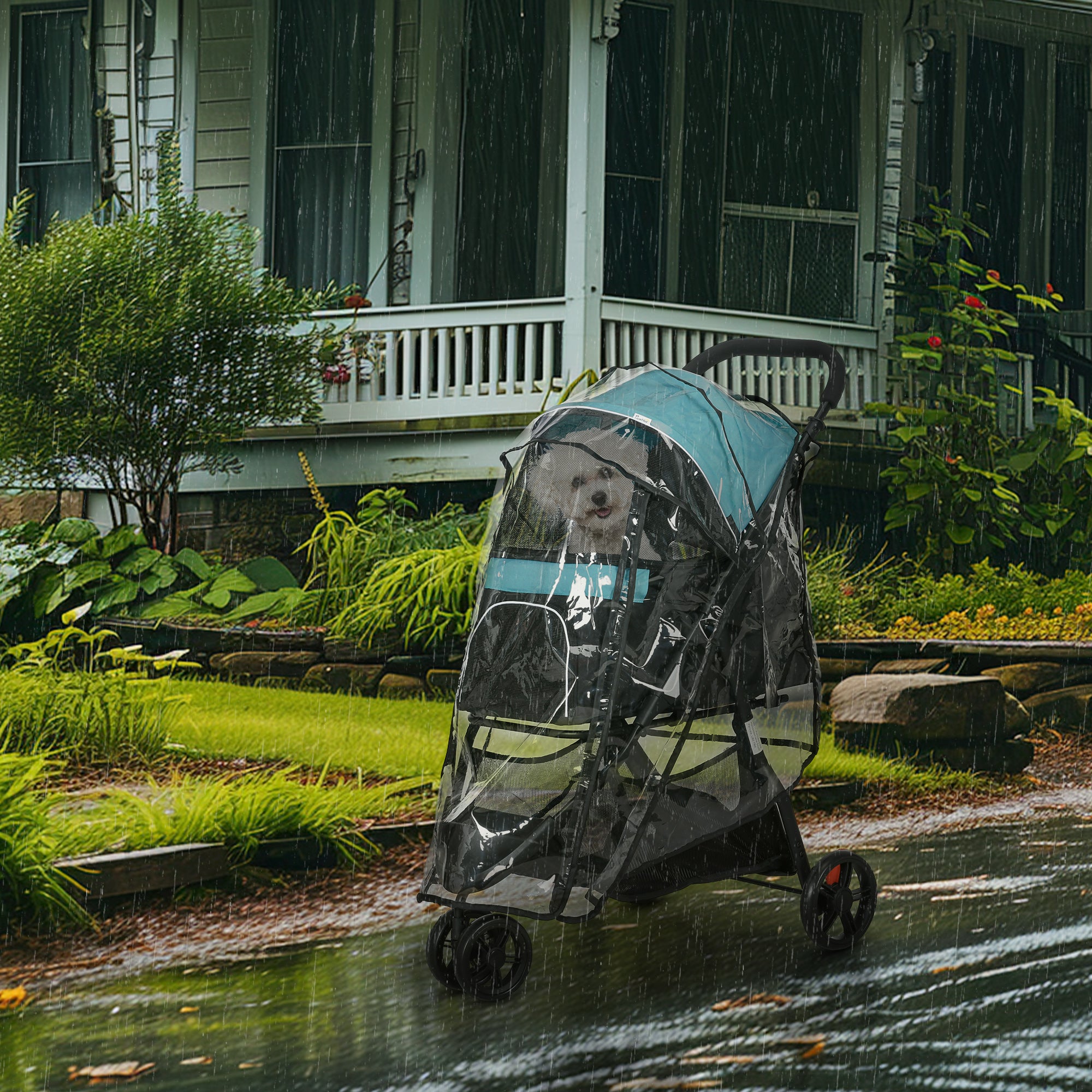 PawHut Foldable Pet Stroller w/ Rain Cover, for XS Dogs, S Dogs - Dark Green 