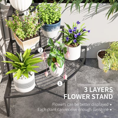 Outsunny Three-Tier Corner Metal Plants Shelves - Black 