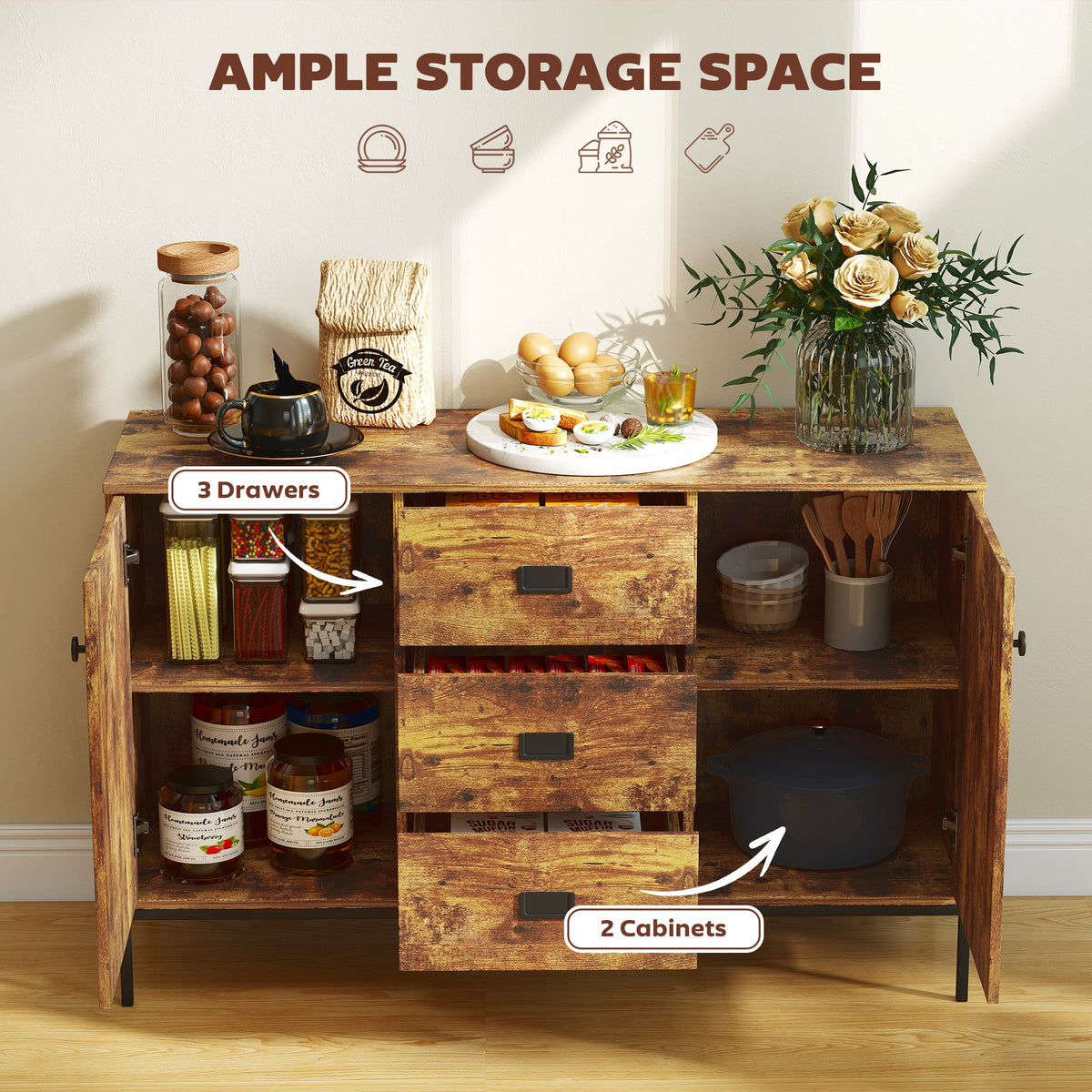 HOMCOM Modern Rustic Brown Sideboard