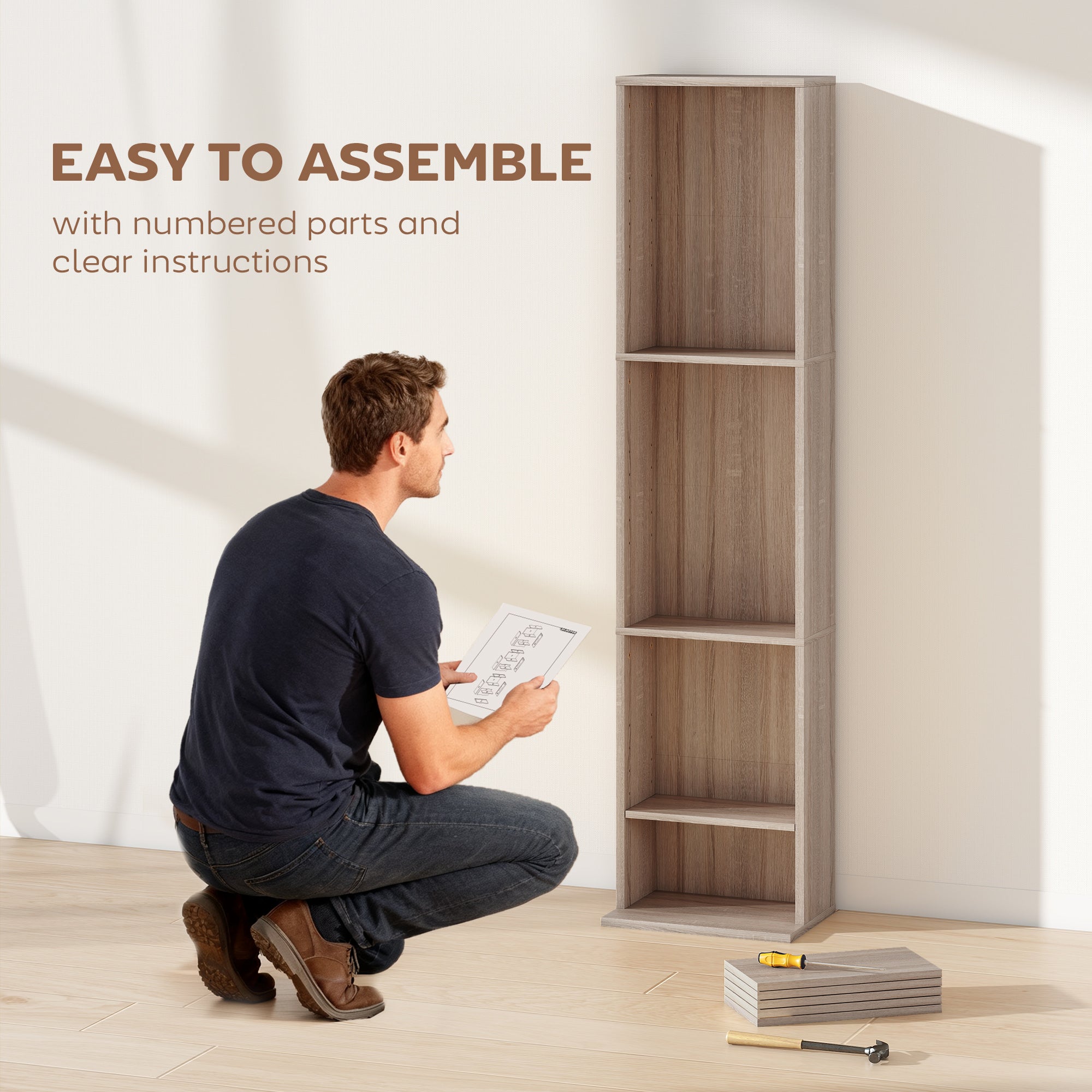 HOMCOM 260 Narrow CD Storage Unit - Natural Wood Finish 