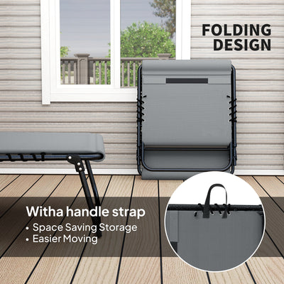Outsunny Folding Sun Loungers Set of 2, Recliner Garden Chairs with Quick Drying Pad Headrest Side Pocket, Garden Sun Loungers for Beach Pool, Charcoal Grey 