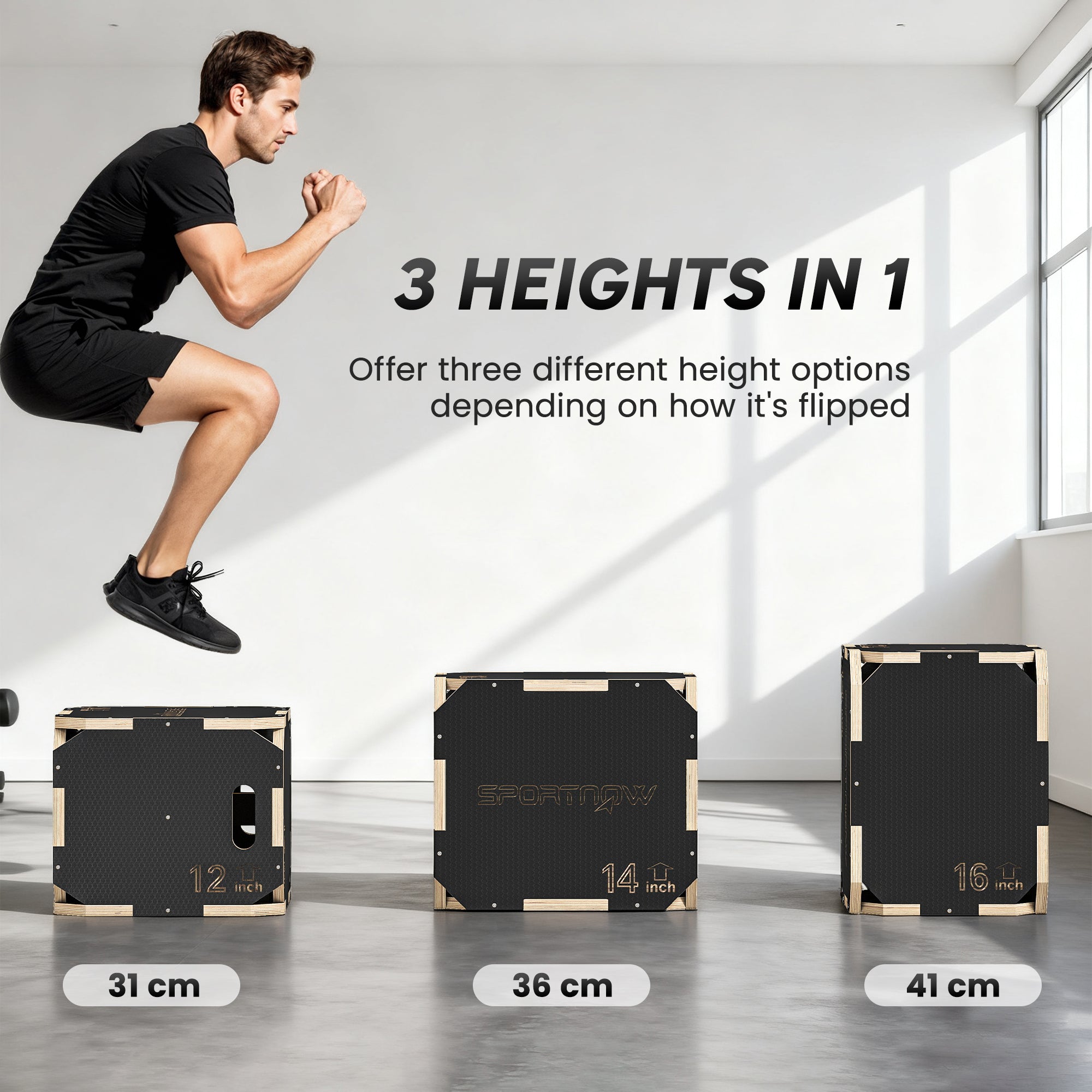SPORTNOW Non-Slip Plyo Box, Corner-free Wooden Jump Box, 31 x 36 x 41 cm 