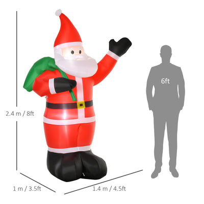 HOMCOM 8ft Christmas Inflatable Santa Holiday Yard Decoration with LED Lights, Indoor Outdoor Lawn Blow Up Decor 