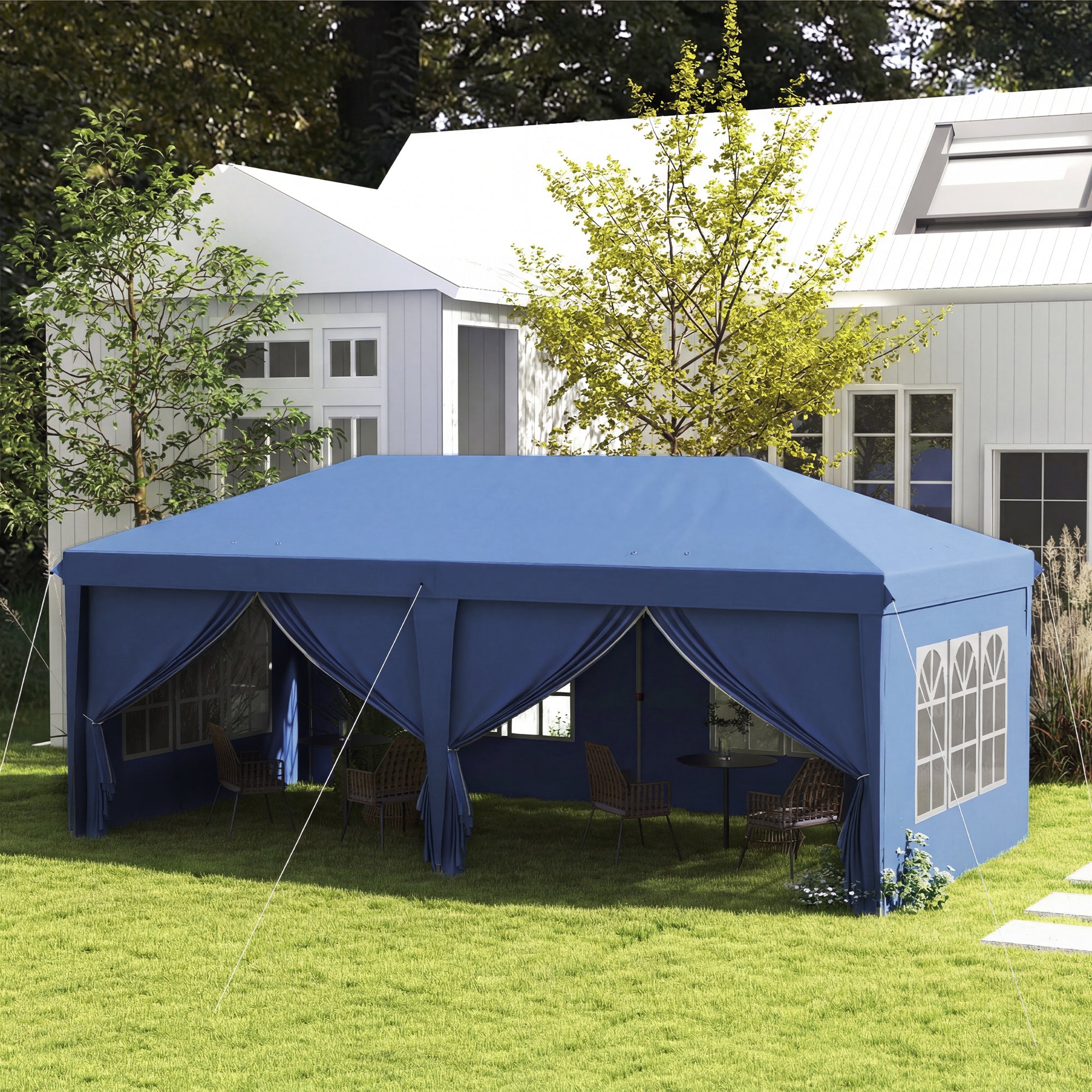 Outsunny 3 x 6m Pop-Up Gazebo, with Curtain Walls and Windows - Blue 