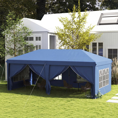 Outsunny 3 x 6m Pop-Up Gazebo, with Curtain Walls and Windows - Blue 